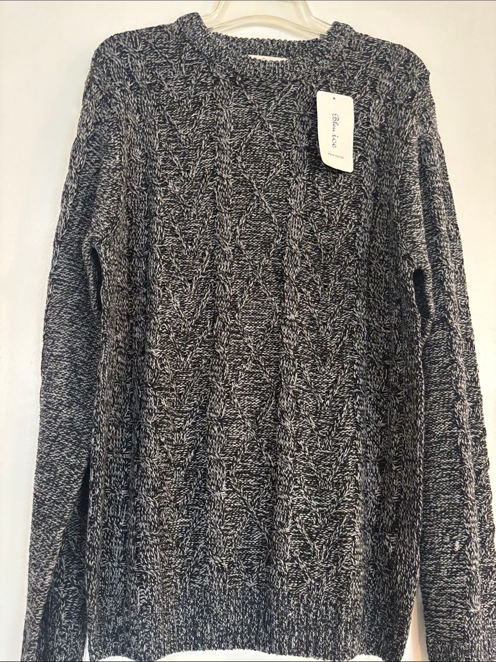 Black and White Marled Cable Knit Men's Sweater - Bobeau